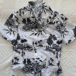 Black and White Tropical Print Men's Shirt